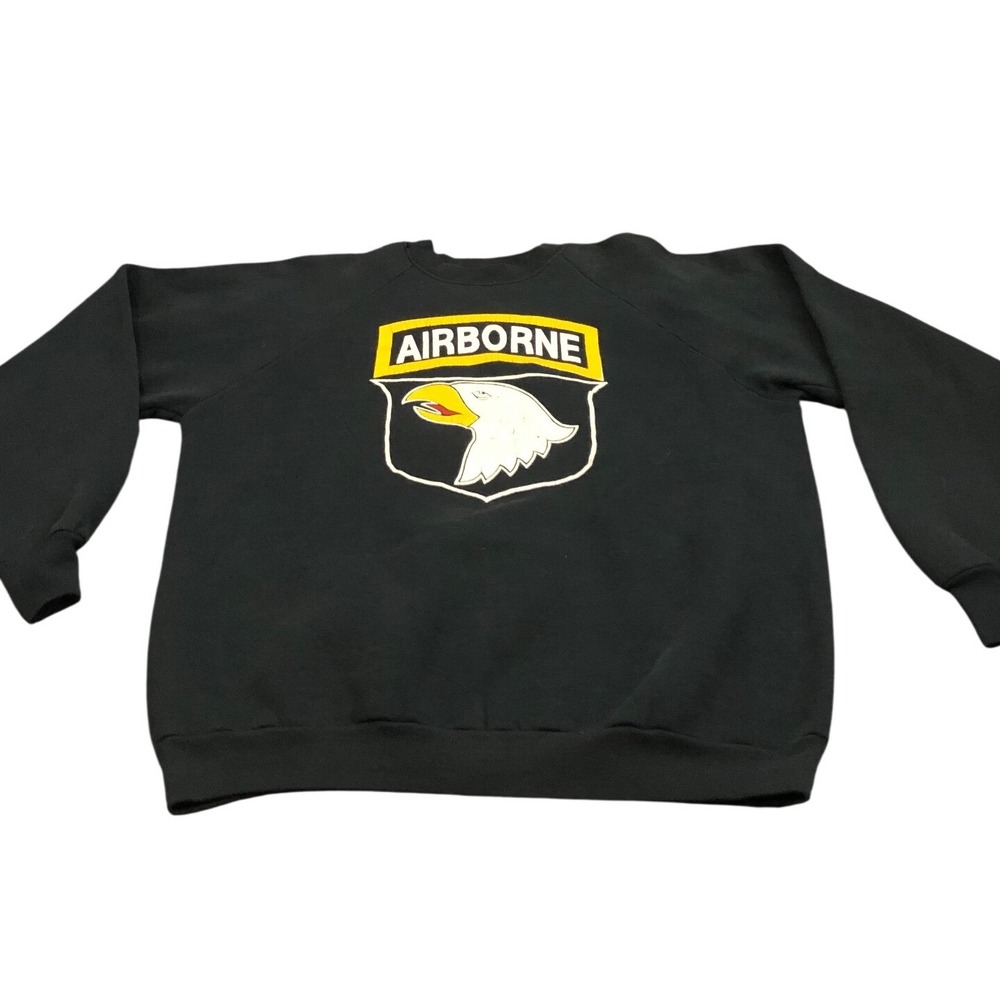 Fruit of the Loom Sweatshirt Mens XL Black 90s Vintage Airborne Army Made in USA